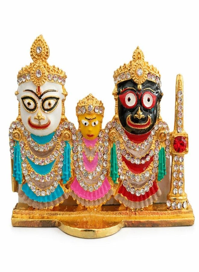 BEXCO Stone Studded Lord Jagannath, Balabhadra, Subhadra Idol with Sudarshan Chakra Statue for Car Dashboard - 2.5 '' inch - Image 1