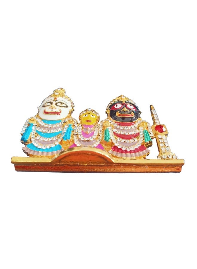 BEXCO Stone Studded Lord Jagannath, Balabhadra, Subhadra Idol with Sudarshan Chakra Statue for Car Dashboard - 2.5 '' inch - Image 5
