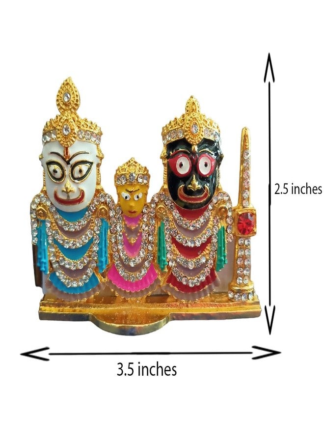 BEXCO Stone Studded Lord Jagannath, Balabhadra, Subhadra Idol with Sudarshan Chakra Statue for Car Dashboard - 2.5 '' inch - Image 3