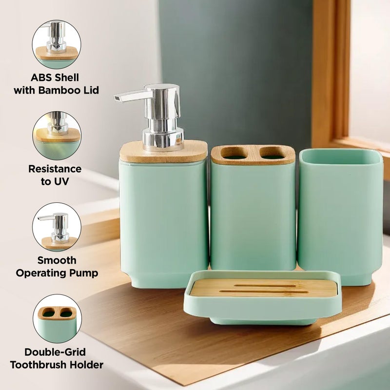 UMAI Bathroom Accessories Set | 4 Piece |Soap Dispenser for Bathroom| Tooth Brush Holder | Mouth Wash Cup |Soap Dish | for Bathroom | Green (Set of 4) - Image 4