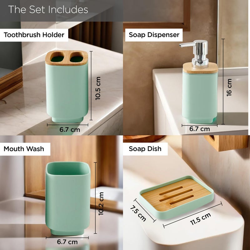 UMAI Bathroom Accessories Set | 4 Piece |Soap Dispenser for Bathroom| Tooth Brush Holder | Mouth Wash Cup |Soap Dish | for Bathroom | Green (Set of 4) - Image 5