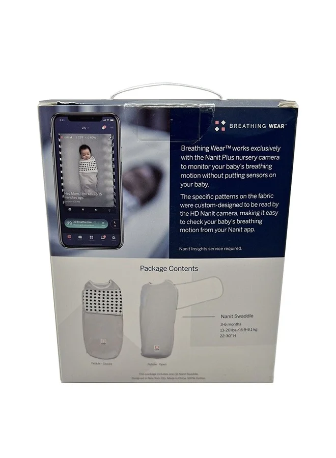 Nanit Breathing Wear Band Works With Pro Baby Monitor To Track Breathing Motion Sensor Free, Like Your Hand On Their Heart From Anywhere, 100% Cotton, Size Small, 0 To 3 Months - Pebble Grey