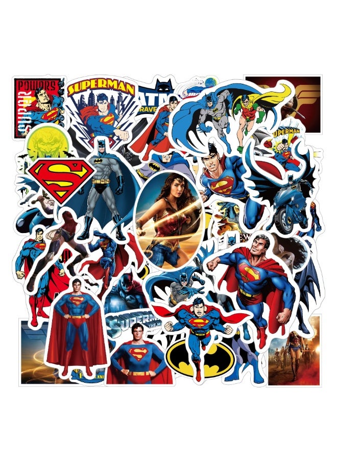 NIBEMINENT 50 Pcs Superman Female Bat Deco Kit Waterproof Stickers, High Definition Printing Bright Colors, Suitable for Laptop Skateboard Luggage Water Bottle Guitar DIY  - Image 1