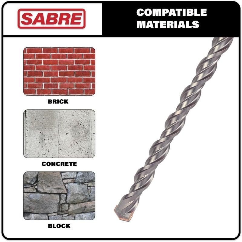 Sabre Tools 5/16 Inch x 12 Inch SDS Plus Rotary Hammer Drill Bit, Carbide Tipped for Brick, Stone, and Concrete (5/16" x 10" x 12") - Image 3
