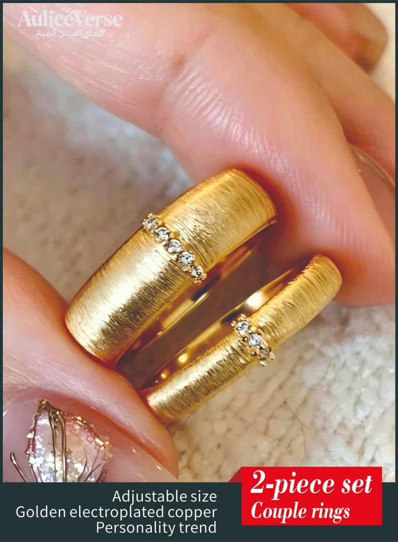 AuliceVerse Gold gift-patterned Couple ring Set 2 Rings Open Adjustable for Stacking Great Gift for Engagements and Birthdays - Image 1