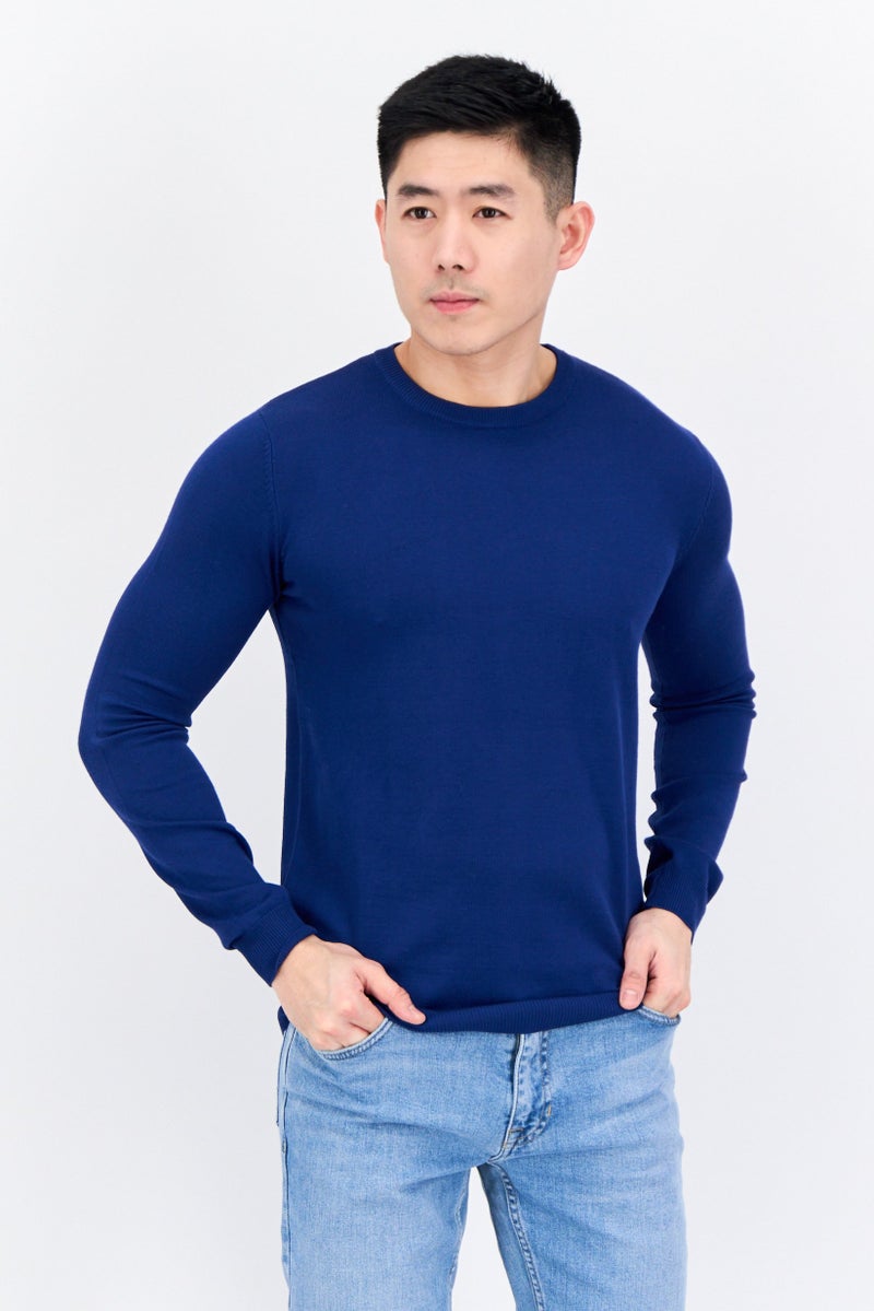 Sorbino سويت شيرت رجالي بأكمام طويلة و ياقة دائرية محبوك، أزرق - Image 1