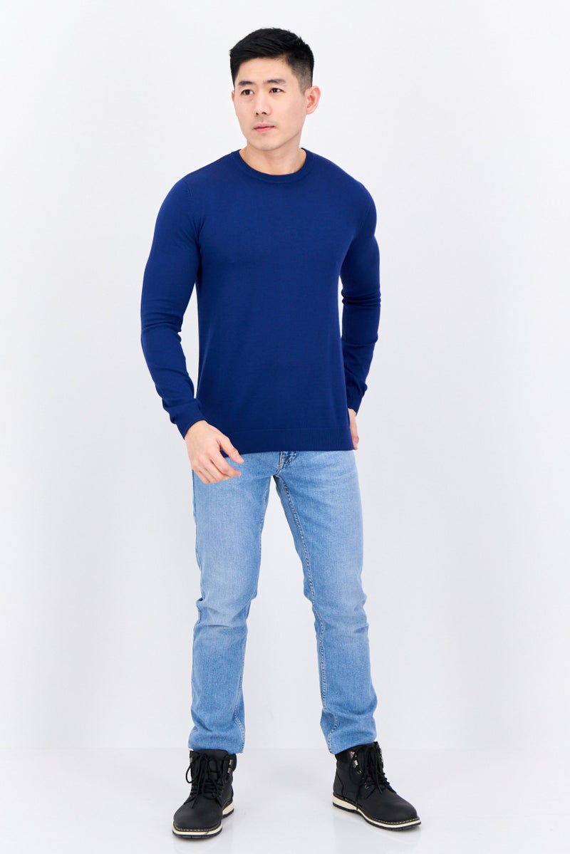 Sorbino سويت شيرت رجالي بأكمام طويلة و ياقة دائرية محبوك، أزرق - Image 2