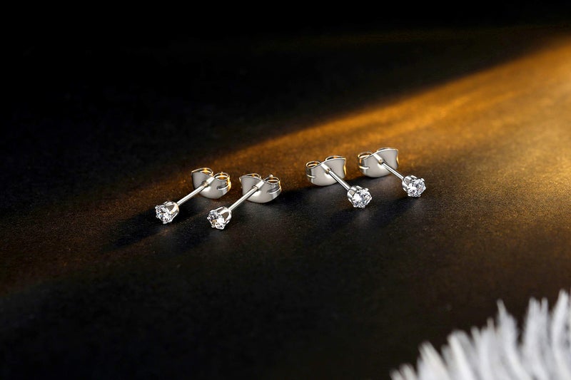 FOSIR Stud Earrings for Women, Stainless Steel 9 Pairs Cubic Zirconia Earrings Studs for Women, Hypoallergenic Earrings Set, 2mm 3mm 4mm - Image 5