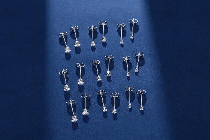 FOSIR Stud Earrings for Women, Stainless Steel 9 Pairs Cubic Zirconia Earrings Studs for Women, Hypoallergenic Earrings Set, 2mm 3mm 4mm - Image 4