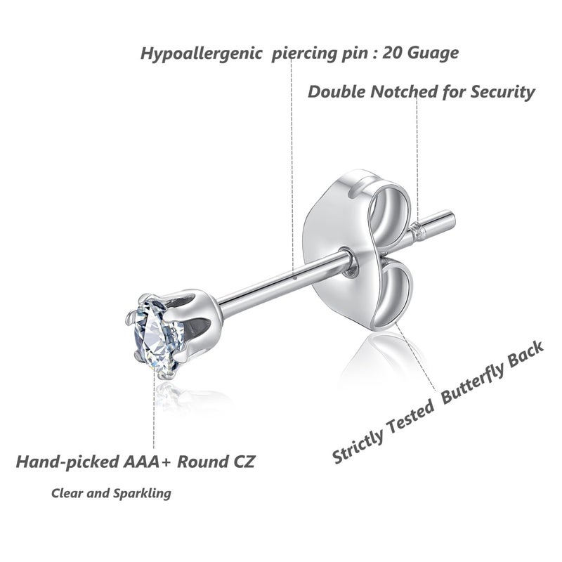 FOSIR Stud Earrings for Women, Stainless Steel 9 Pairs Cubic Zirconia Earrings Studs for Women, Hypoallergenic Earrings Set, 2mm 3mm 4mm - Image 2