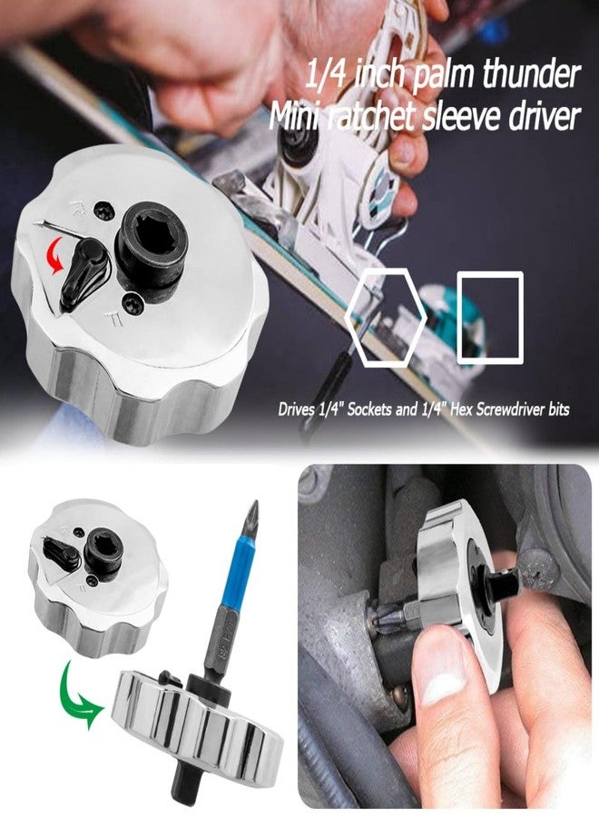 Wolfride 4 In 1 Mini Palm Ratchet Wrench, Finger Reversible Thumbwheel Ratchet Wrench Tool | Fits 1/4" Drive Socket Adapter, Torque Extension Bar, and 1/4" Hex Shank Screwdriver Bit & Nut Driver - Image 4