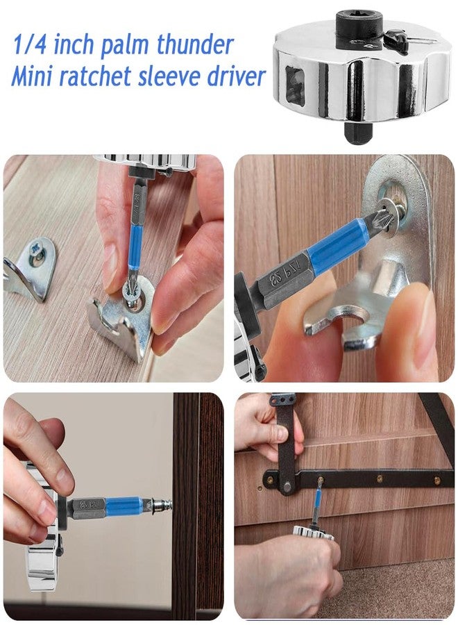 Wolfride 4 In 1 Mini Palm Ratchet Wrench, Finger Reversible Thumbwheel Ratchet Wrench Tool | Fits 1/4" Drive Socket Adapter, Torque Extension Bar, and 1/4" Hex Shank Screwdriver Bit & Nut Driver - Image 5