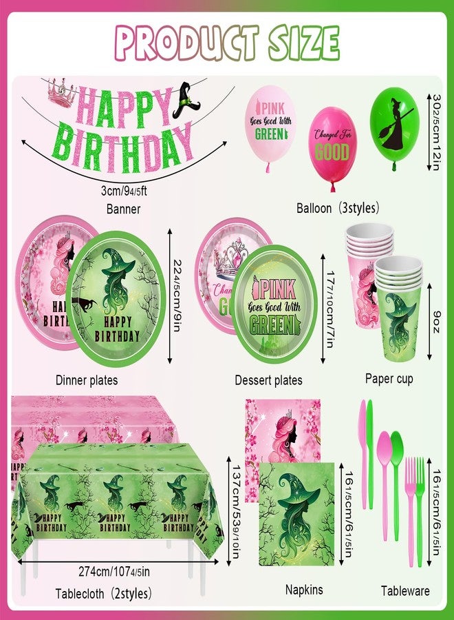 pekeng Pink and Green Birthday Party Decorations 207pcs Disposable Paper Plates & Napkins Set for 24 Guests - Includes Happy Birthday Banner & Cartoon Tablecloth - Image 3