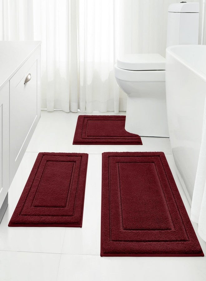 HOMEIDEAS مجموعة سجادات الحمام HOMEIDEAS 3 قطع، فائقة النعومة وامتصاص الماء، سجادة حمام ميكروفايبر غير قابلة للانزلاق بشكل U (أحمر بورغندي) - Image 1