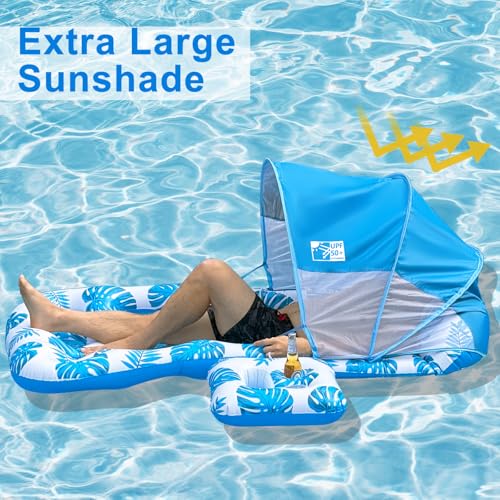 COOLCOOLDEE Inflatable Pool Float with UPF 50 Sunshade CanopyExtra Large Pool Lounger Float for Adult with HeadrestCup Holder - Image 5