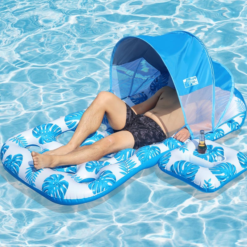 COOLCOOLDEE Inflatable Pool Float with UPF 50 Sunshade CanopyExtra Large Pool Lounger Float for Adult with HeadrestCup Holder - Image 2