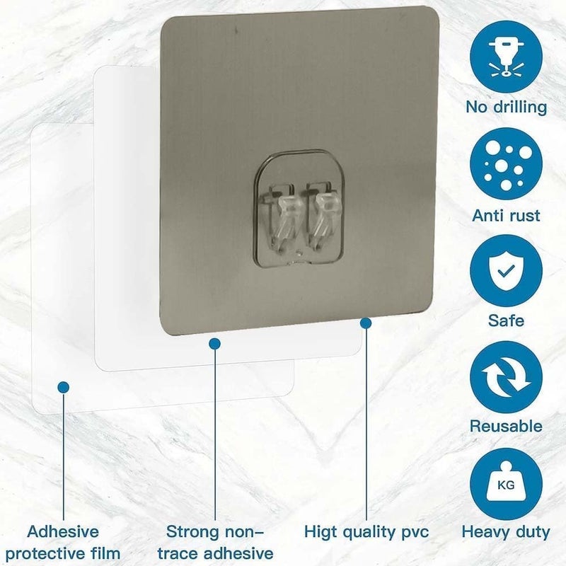 Glitzn Magic Plastic Self Adhesive Sticker Wall Hook Multi-Surface Damage-Free Hooks for Hanging Bathroom Self Corner Shelves Hook Kitchen (6 PCS) - Image 3