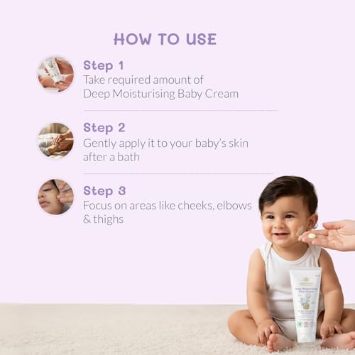 AreoVeda Deep Moisturising Baby Cream (50gm) | 72Hrs Hydration | Suitable for Baby's Dry Skin | With Shea Butter & Saffron Extract | Non-Sticky | For 0-5 Years | Ecocert Certified, EWG Verified - Image 4