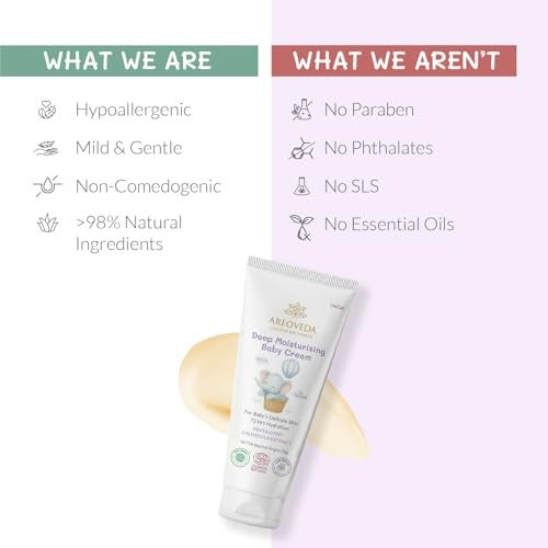 AreoVeda Deep Moisturising Baby Cream (50gm) | 72Hrs Hydration | Suitable for Baby's Dry Skin | With Shea Butter & Saffron Extract | Non-Sticky | For 0-5 Years | Ecocert Certified, EWG Verified - Image 5