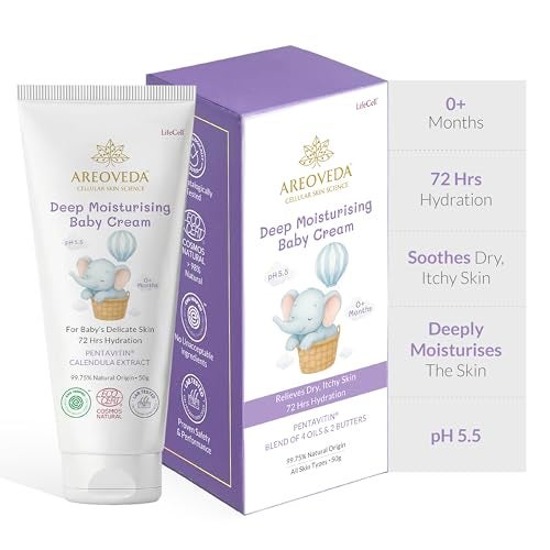 AreoVeda Deep Moisturising Baby Cream (50gm) | 72Hrs Hydration | Suitable for Baby's Dry Skin | With Shea Butter & Saffron Extract | Non-Sticky | For 0-5 Years | Ecocert Certified, EWG Verified - Image 1