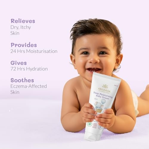 AreoVeda Deep Moisturising Baby Cream (50gm) | 72Hrs Hydration | Suitable for Baby's Dry Skin | With Shea Butter & Saffron Extract | Non-Sticky | For 0-5 Years | Ecocert Certified, EWG Verified - Image 2