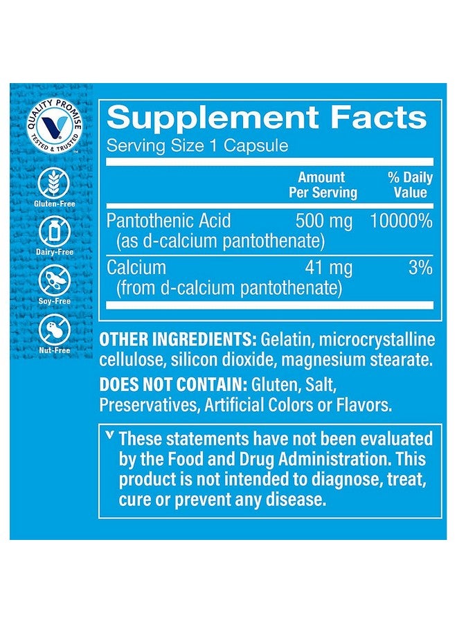 The Vitamin Shoppe Pantothenic Acid 500MG, with Vitamin B5, Supports Energy Production & Hair, Skin, Nails, Once Daily (100 Capsules) - Image 3