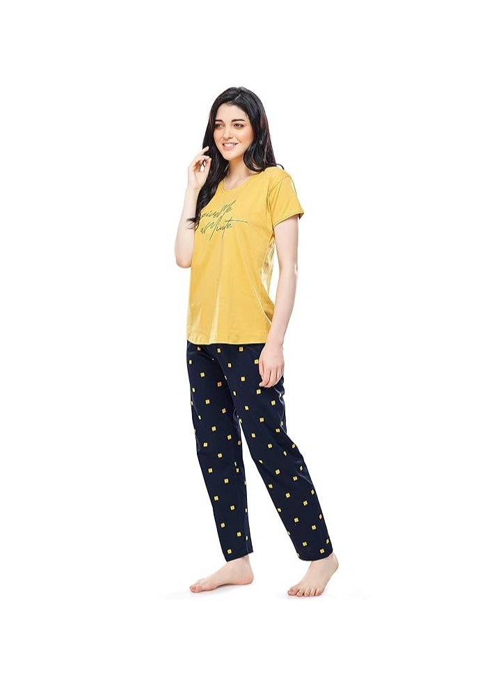 Accessorize Kingdom - Women's Cotton Square Printed Peach Night Suit Set of Top & Pajama Set - Image 1