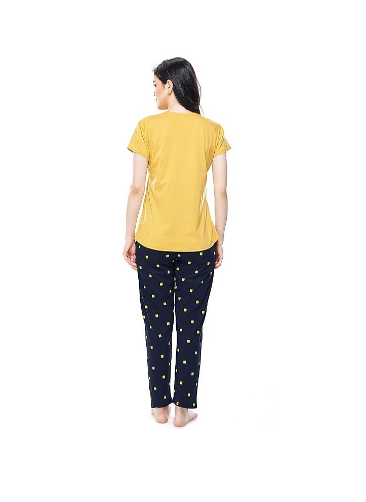 Accessorize Kingdom - Women's Cotton Square Printed Peach Night Suit Set of Top & Pajama Set - Image 1