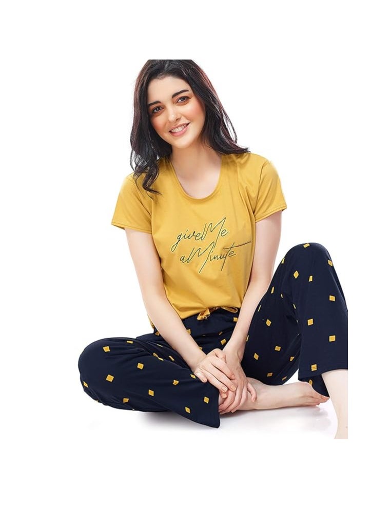 Accessorize Kingdom - Women's Cotton Square Printed Peach Night Suit Set of Top & Pajama Set - Image 1
