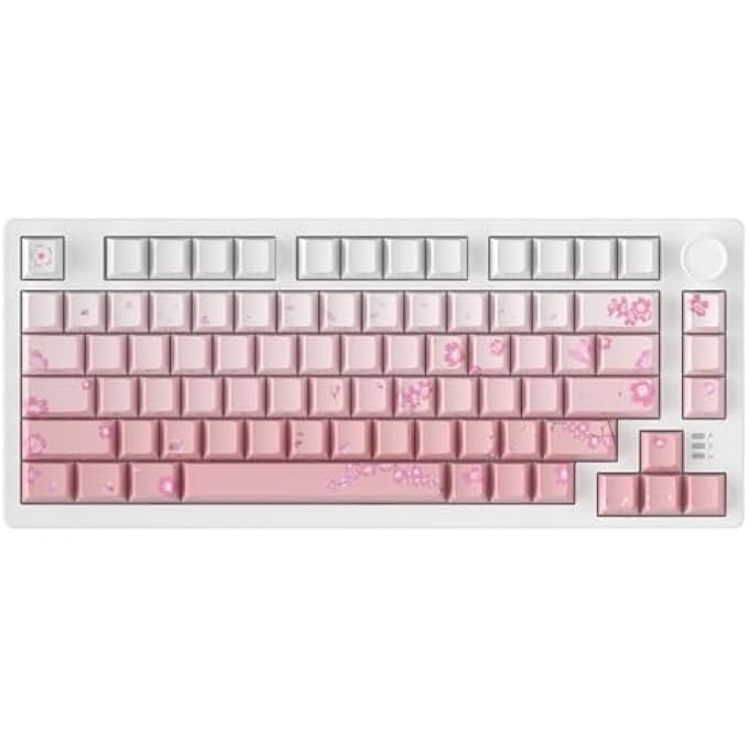 rayihni EK75PRO SAKURA PINK MECHANICAL KEYBOARD, 75% GAMING KEYBOARD WIRELESS WITH BUTTON, 2.4GHZ/BT5.1/USB-C, GASKET MOUNT, RGB HOT SWAP, SIDE-ENGRAVED PBT KEYCAPS, LINEAR DREAM SWITCH, QWERTY - Image 1