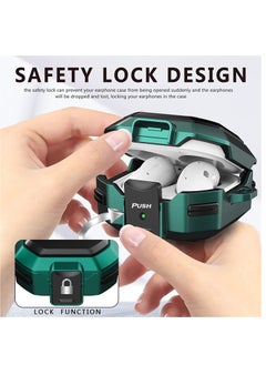 KASTWAVE Armor Case Cover for Samsung Galaxy Buds Pro, Galaxy Buds Live, Galaxy Buds 2 Case Cover with Security Lock, Hard Rugged PC Shockproof Case Cover with Keychain Straps Green  - Image 3