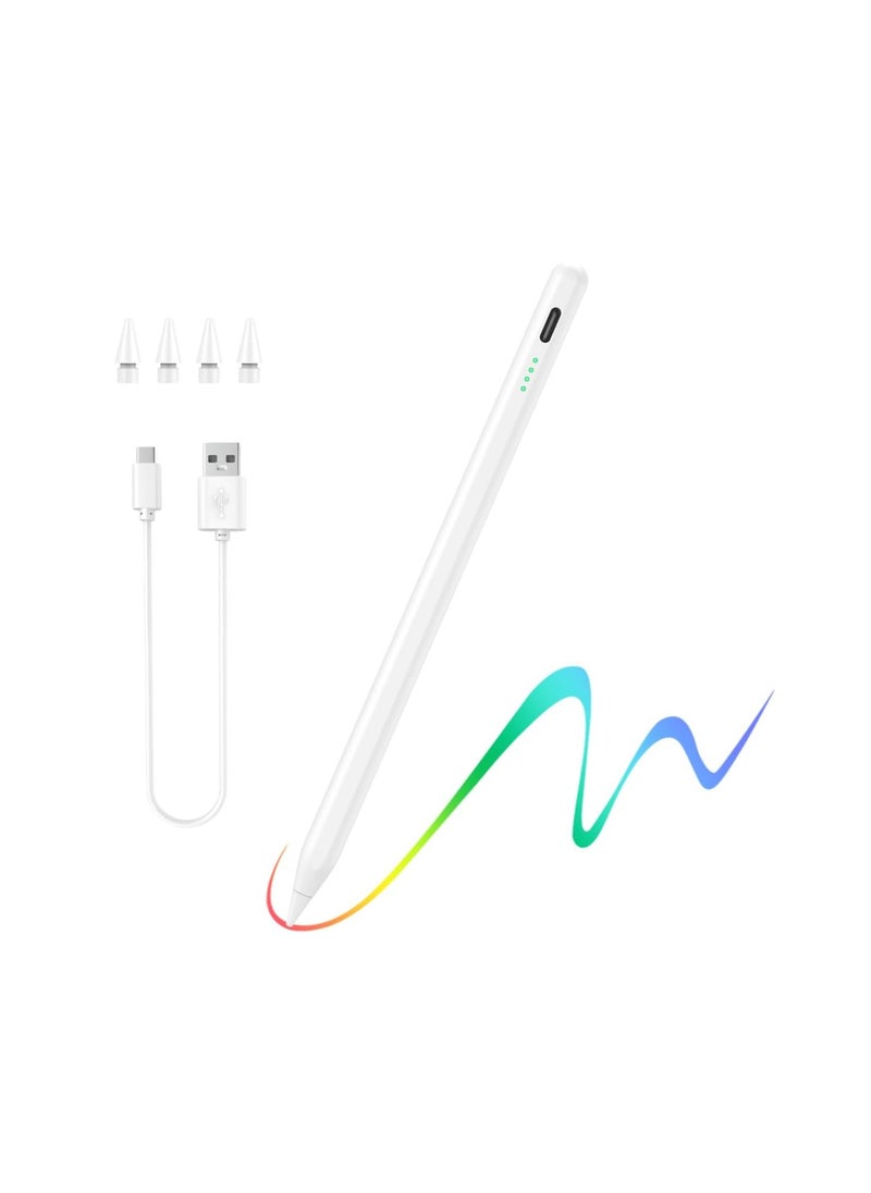 Generic - Stylus Pen for iPad with Tilt Precision with Palm Rejection Technology for iPro 2018-2024 13-11-12.9 inch 10-9-8-7-6 Air 11 13 M2-6-5-4-3 Mini 5-6 White for iPad 10th-9th-8th-7th Generation - Image 1