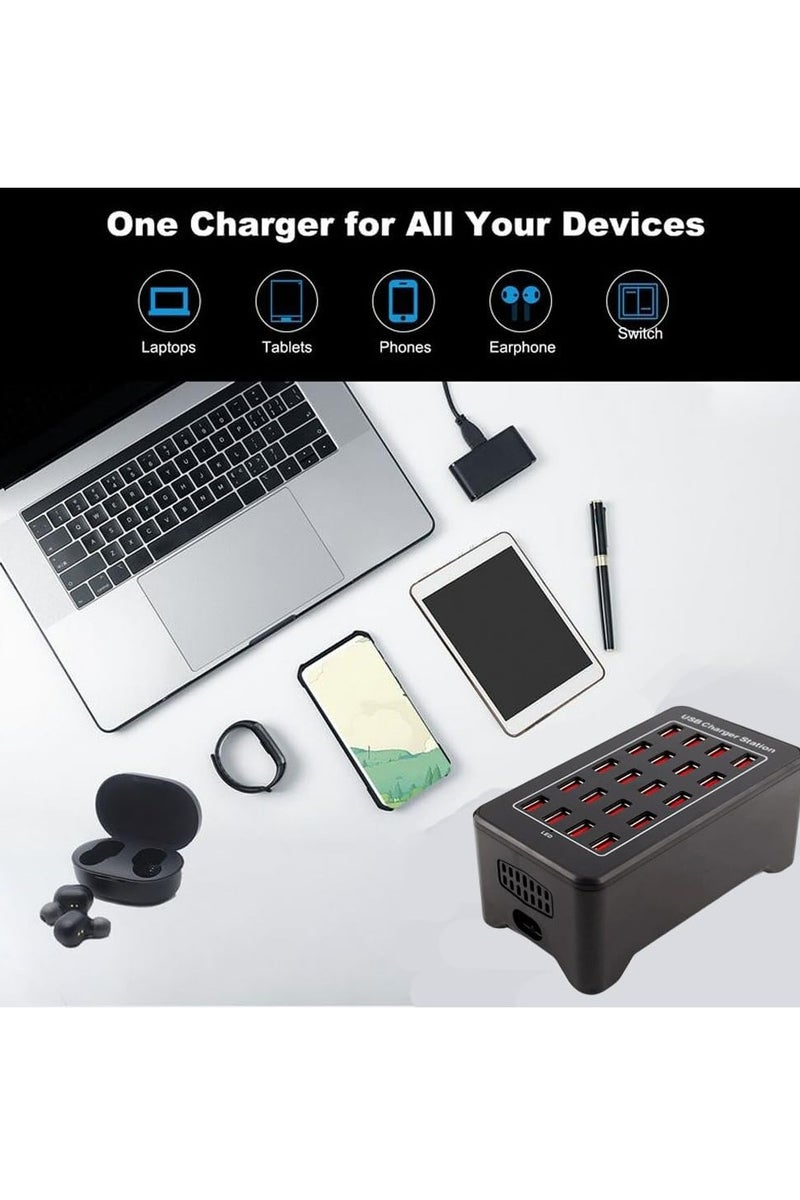 جوي لينك محطة شحن USB Joyelink، محطة شحن USB ذات 20 منفذًا، شاحن متعدد المنافذ، محور شحن لشحن الهواتف الذكية والأجهزة اللوحية والأجهزة الأخرى التي تعمل بواسطة USB - Image 4
