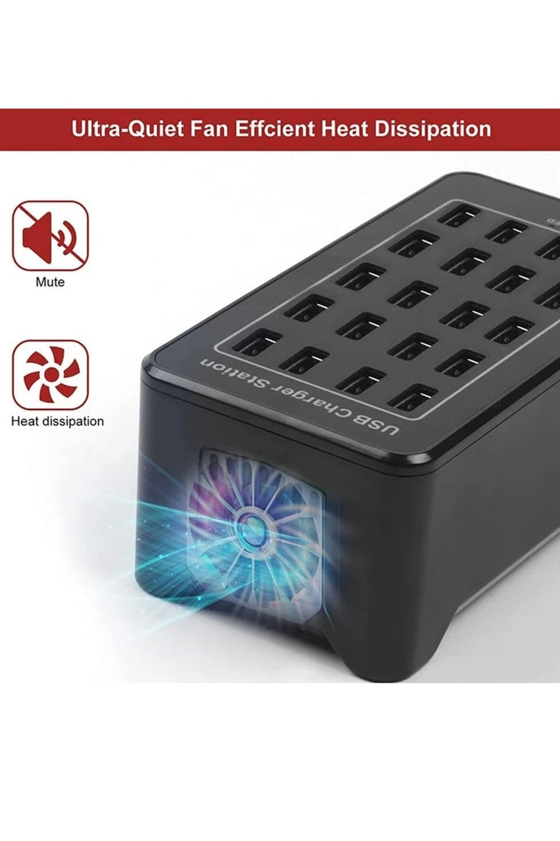 جوي لينك محطة شحن USB Joyelink، محطة شحن USB ذات 20 منفذًا، شاحن متعدد المنافذ، محور شحن لشحن الهواتف الذكية والأجهزة اللوحية والأجهزة الأخرى التي تعمل بواسطة USB - Image 5