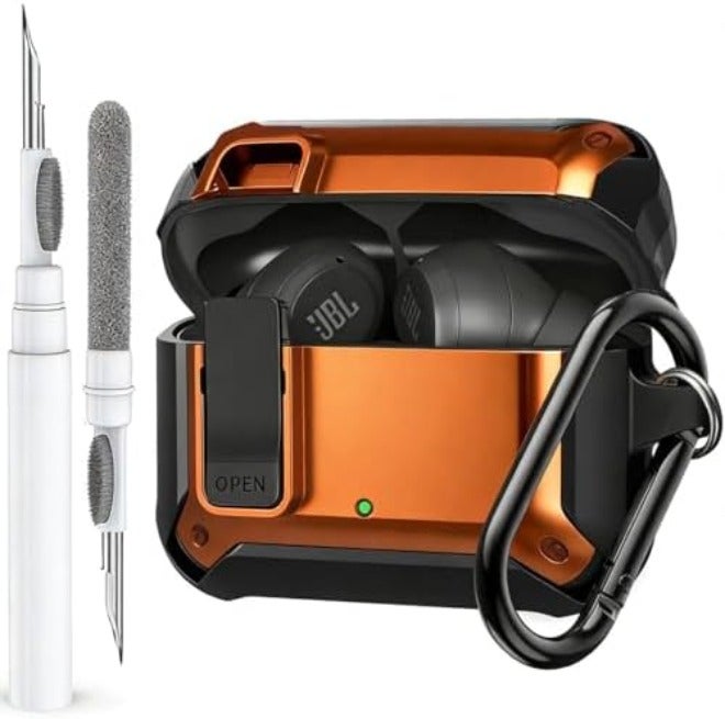 NOUKAJU متوافق مع جراب حافظة JBL Vibe Beam/Beam 2 مع مشبك قفل وطقم تنظيف، غطاء واقٍ أنيق لسماعات JBL Vibe 200TWS للرجال والنساء مع حلقة تثبيت على المفاتيح لحافظة الشحن الخاصة بـ JBL Vibe Beam 2 - أسود - Image 1
