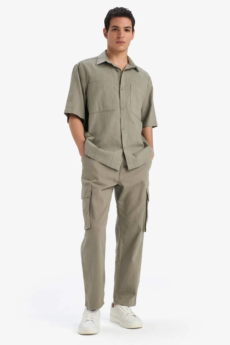 ديفاكتو Wide Leg With Cargo Pocket Linen Look Trousers