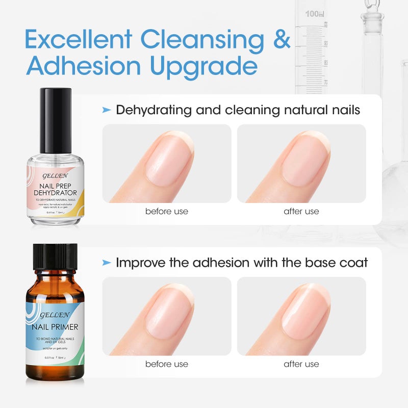Gellen Nail Dehydrator, Primer & Top & Base Coats Kit - Superior Protein Bonding, Fast Air Dry for Acrylic Powders & Gel Polish - Image 3
