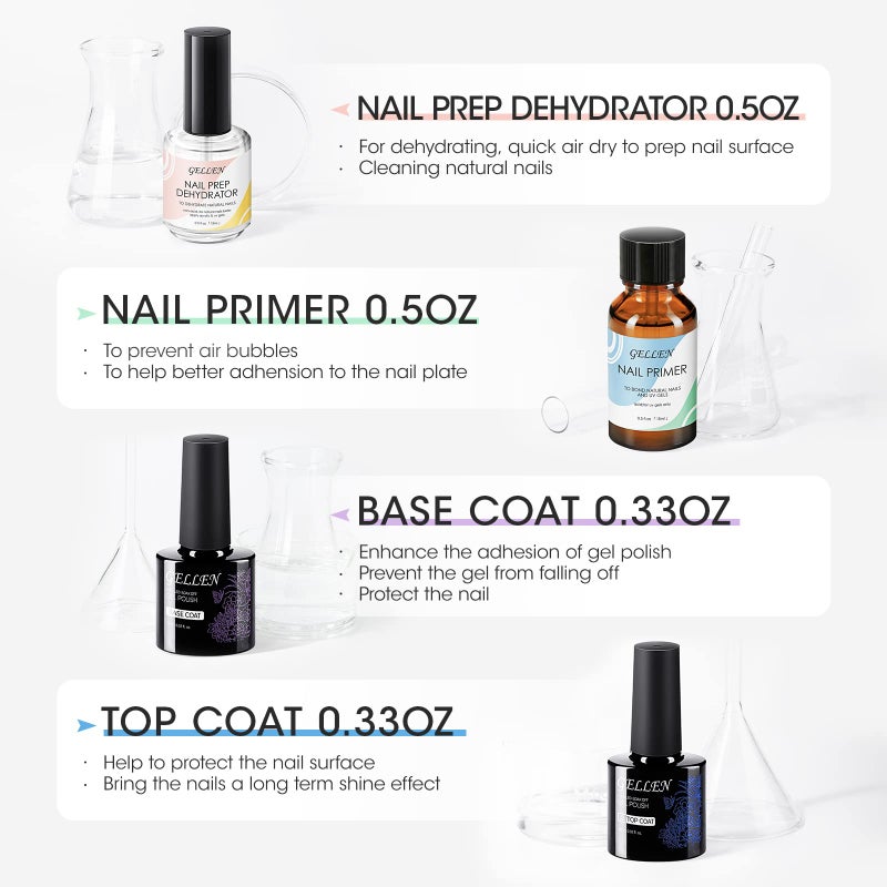 Gellen Nail Dehydrator, Primer & Top & Base Coats Kit - Superior Protein Bonding, Fast Air Dry for Acrylic Powders & Gel Polish - Image 2
