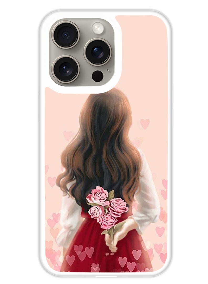 Theodor Protective Case Cover For APPLE IPHONE 15 Pro Max Girl Hiding Flowers (White Bumper) - Image 1