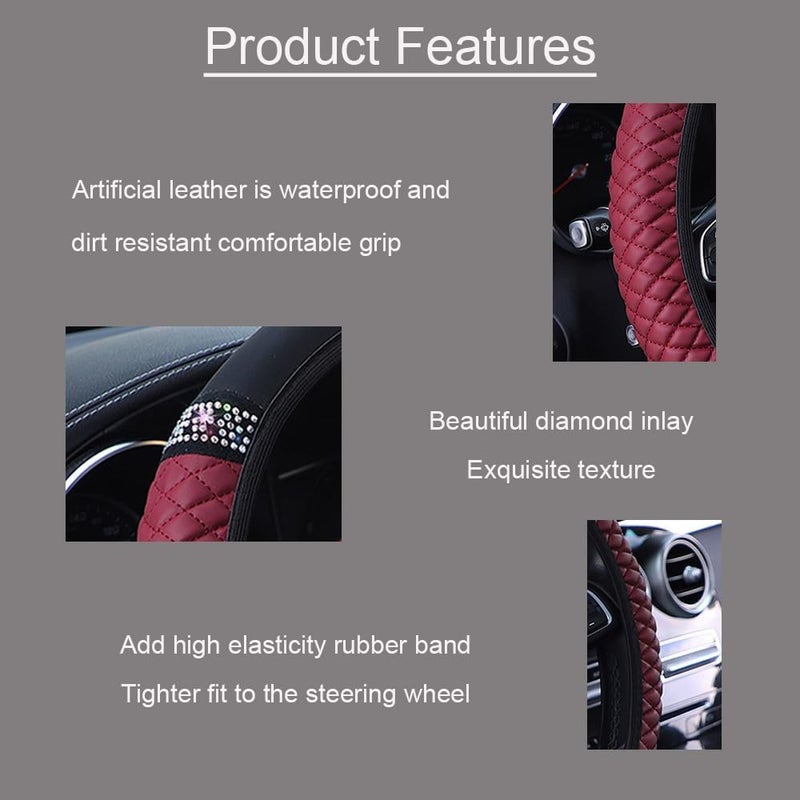 WLERIR Microfiber Leather Steering Wheel Cover with Anti-Slip Lining Universal Car Accessory for Steering Wheel with a Diameter of 14.5-15 inch (Black) - Image 3