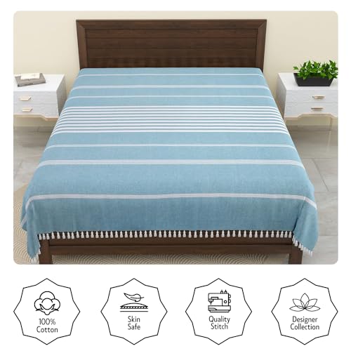 Värde 210 TC Handmade Double Bedsheet | Without Pillow Cover | Handloom Cotton Bedsheets for Double Bed | Bed Sheet Size (90X100 Inches, 7.5 x 8.3 Feet | Smalt Blue) - Image 2