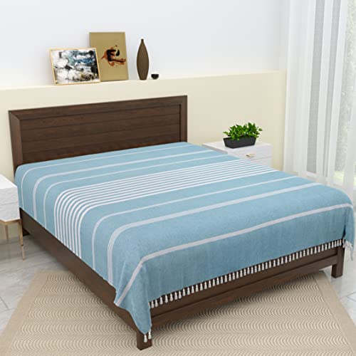 Värde 210 TC Handmade Double Bedsheet | Without Pillow Cover | Handloom Cotton Bedsheets for Double Bed | Bed Sheet Size (90X100 Inches, 7.5 x 8.3 Feet | Smalt Blue) - Image 1