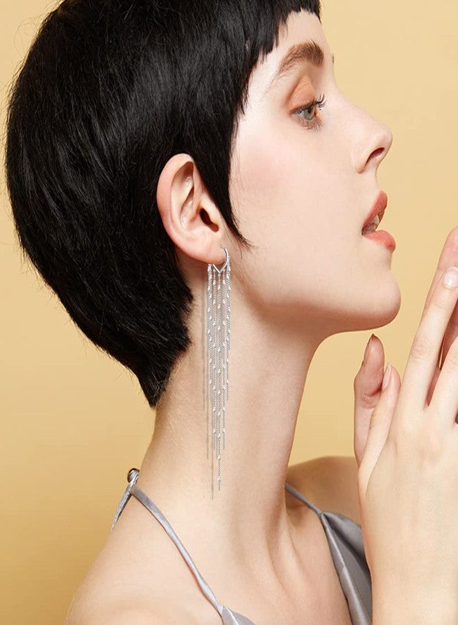 KesaPlan Sterling Silver Women's Tassel Earrings Gold 925 Silver Chandelier Threading Long Gold Dangle Earrings - Image 5