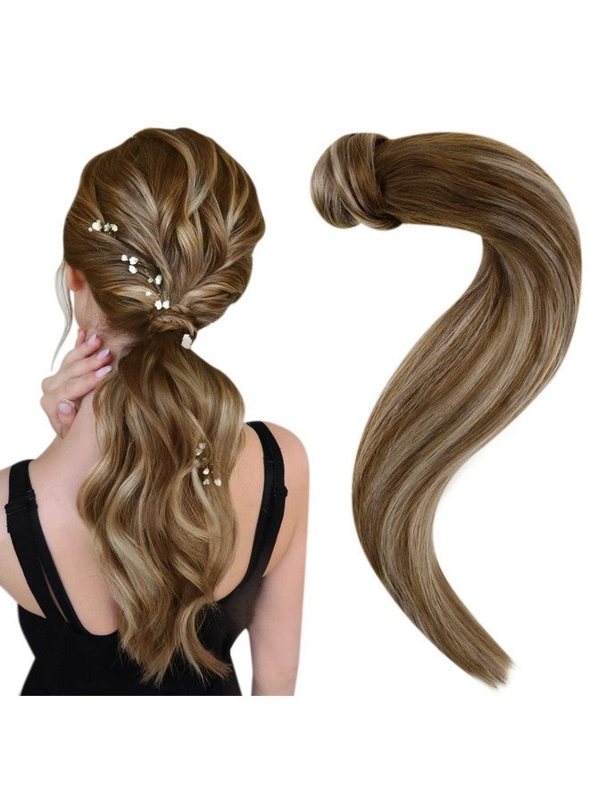 إيزي يوث وصلة ذيل حصان متدرجة من الشعر البشري البني، وصلة ذيل حصان حقيقية، Balayage، مزيج بني، مشبك أشقر كراميل في ذيل حصان، شعر بشري، ذيل حصان، وصلة شعر 18 بوصة 80 جرام - Image 1