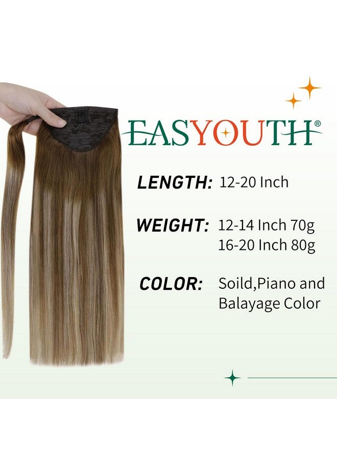 إيزي يوث وصلة ذيل حصان متدرجة من الشعر البشري البني، وصلة ذيل حصان حقيقية، Balayage، مزيج بني، مشبك أشقر كراميل في ذيل حصان، شعر بشري، ذيل حصان، وصلة شعر 18 بوصة 80 جرام - Image 3