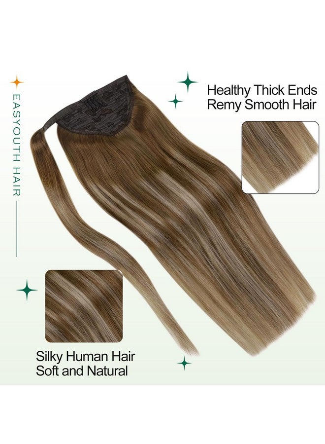 إيزي يوث وصلة ذيل حصان متدرجة من الشعر البشري البني، وصلة ذيل حصان حقيقية، Balayage، مزيج بني، مشبك أشقر كراميل في ذيل حصان، شعر بشري، ذيل حصان، وصلة شعر 18 بوصة 80 جرام - Image 2