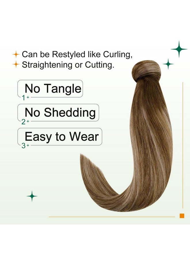 إيزي يوث وصلة ذيل حصان متدرجة من الشعر البشري البني، وصلة ذيل حصان حقيقية، Balayage، مزيج بني، مشبك أشقر كراميل في ذيل حصان، شعر بشري، ذيل حصان، وصلة شعر 18 بوصة 80 جرام - Image 5