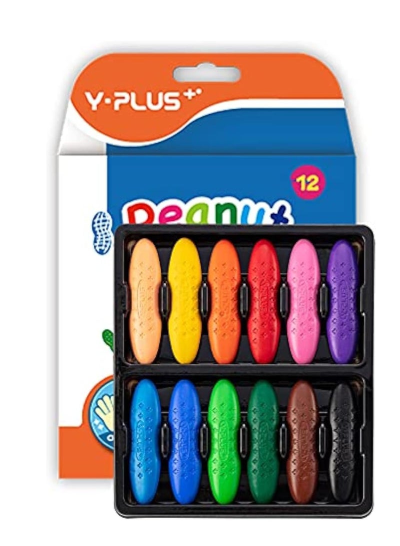 YPlus ألوان شمع الفول السوداني YPLUS للأطفال، 12 لون شمع قابل للغسل للأطفال الصغار، شمع غير سام للأطفال من عمر 2-4، 1-3، 4-8، مستلزمات فنون التلوين - Image 1