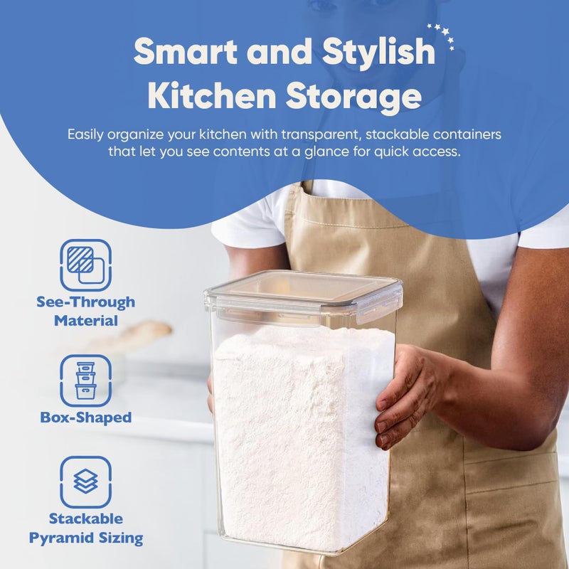 Chef's Path Extra Large Tall Airtight Food Storage Containers, Set of 4, Airtight Food Storage for Flour, Sugar, Rice, Includes Measuring Scoops, Pen, and Labels, 7qt, 220Oz, 6.5L, Transparent - Image 5