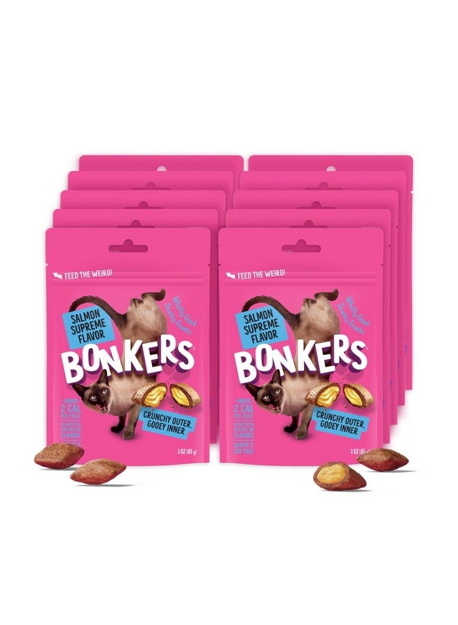Bonkers Cat Treats Salmon Supreme Flavor, 3 OZ, Cat Treats, Training, All Breeds & Ages, Food Topper, Resealable Pouch (10 Pack) - Image 1